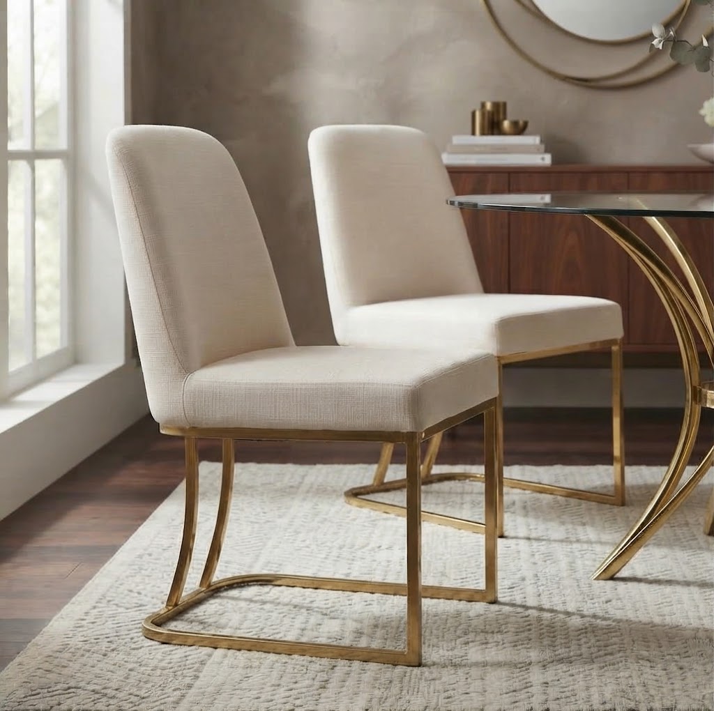 MODERN HIGH BACK DINING CHAIR - BEIGE/GOLD