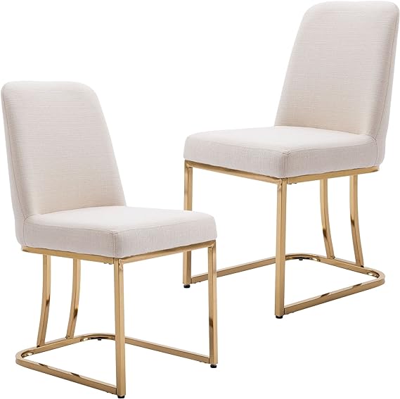 MODERN HIGH BACK DINING CHAIRS - BEIGE/GOLD