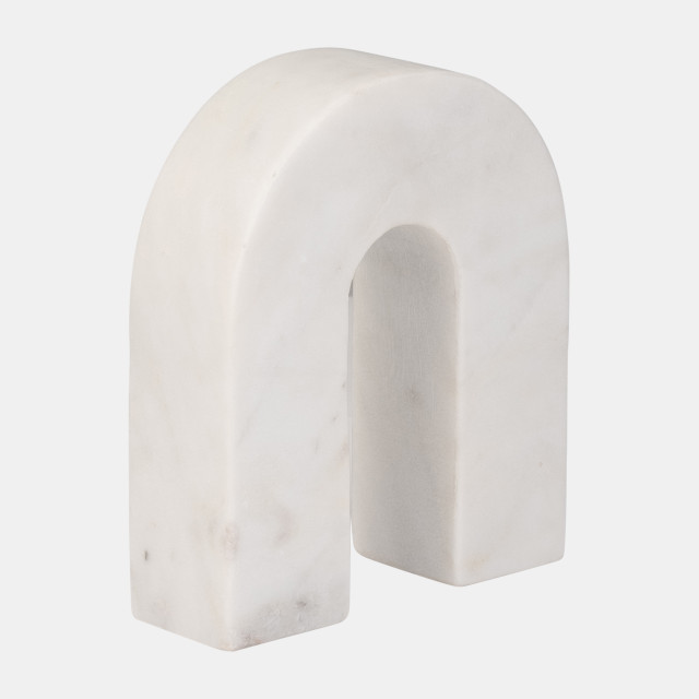 MARBLE, 6"H HORSESHOE TABLETOP DECO, WHITE