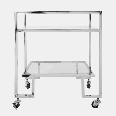 METAL, 26x32 2-LAYERED BAR CART, SILVER