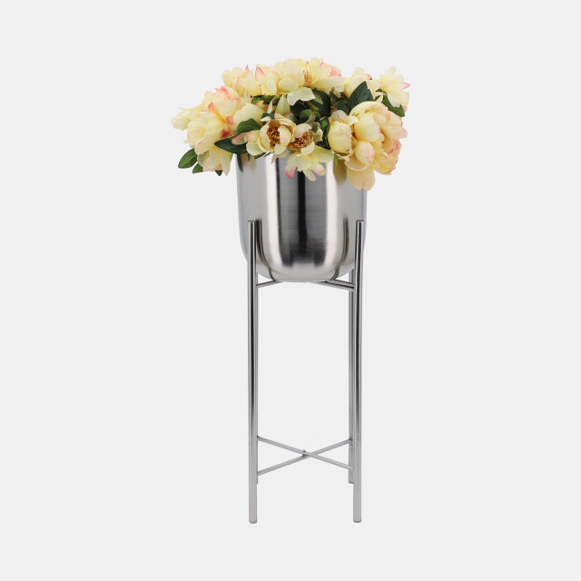 MEDIUM METAL PLANTERS ON STAND 30"H, SILVER/SIL 