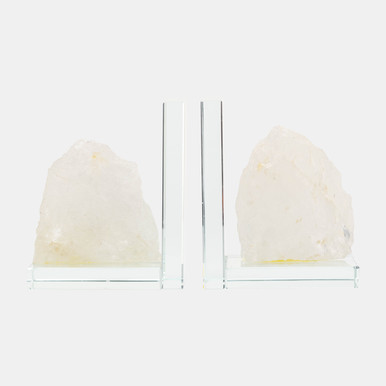 GLASS, 5"H BOOKENDS WITH WHITE STONE, CLEAR EACH