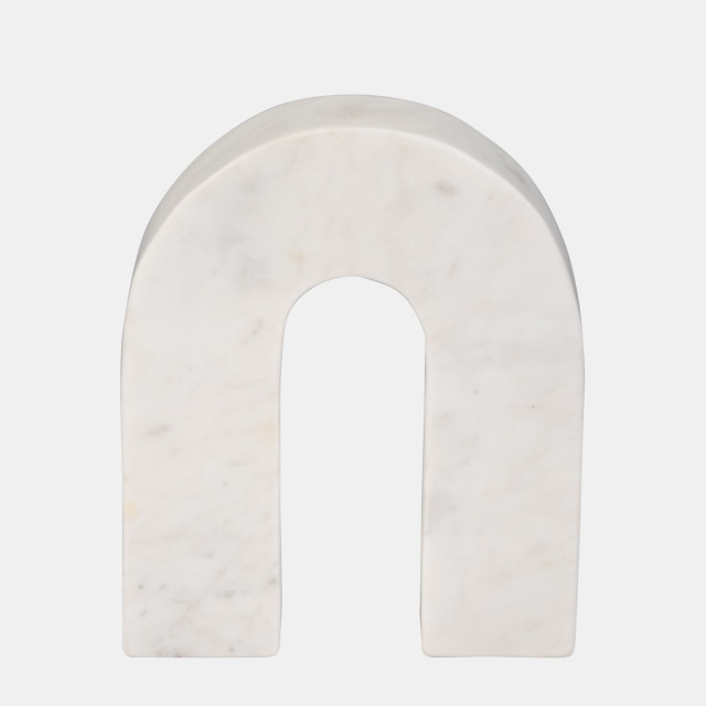  MARBLE, 7"H HORSESHOE TABLETOP DECO, WHITE