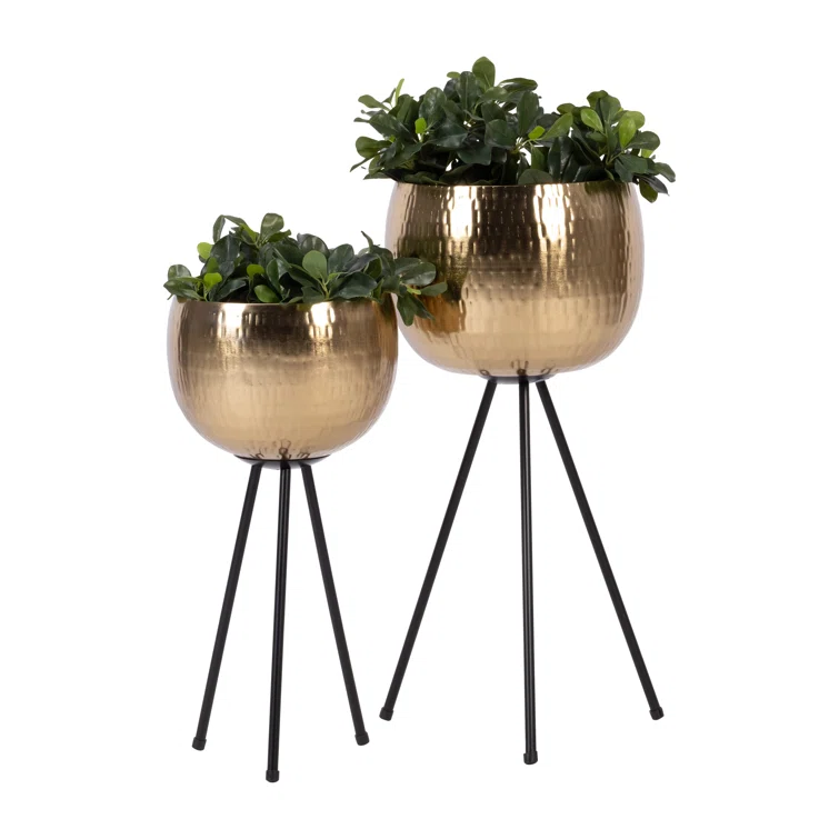 IRON 26" HAMMERED BOWLPLANTERS, GOLD/BLACK