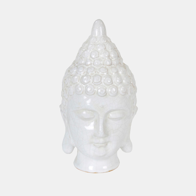 WHITE CERAMIC BUDDHA HEAD