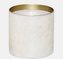 METAL, 4" 22 OZ HAIR ON HIDE CANDLE, WHITE/GOLD