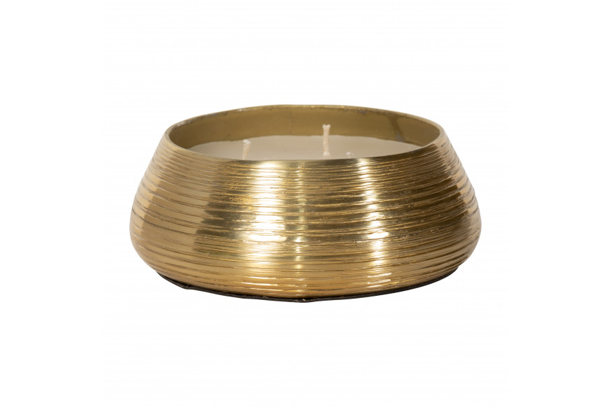 6" 15 OZ SANTAL VANILLA ETCHED METAL CANDLE, GOLD