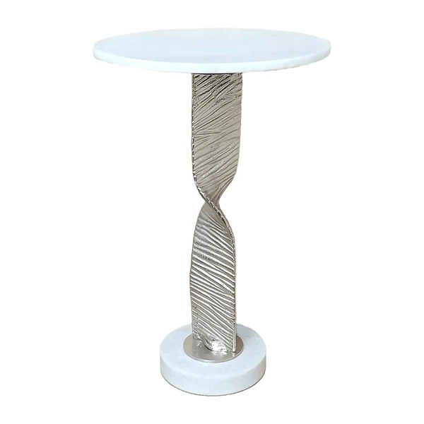 METAL,24"TWISTED BASE ACCENT TABLE,WHITE/SILVER KD