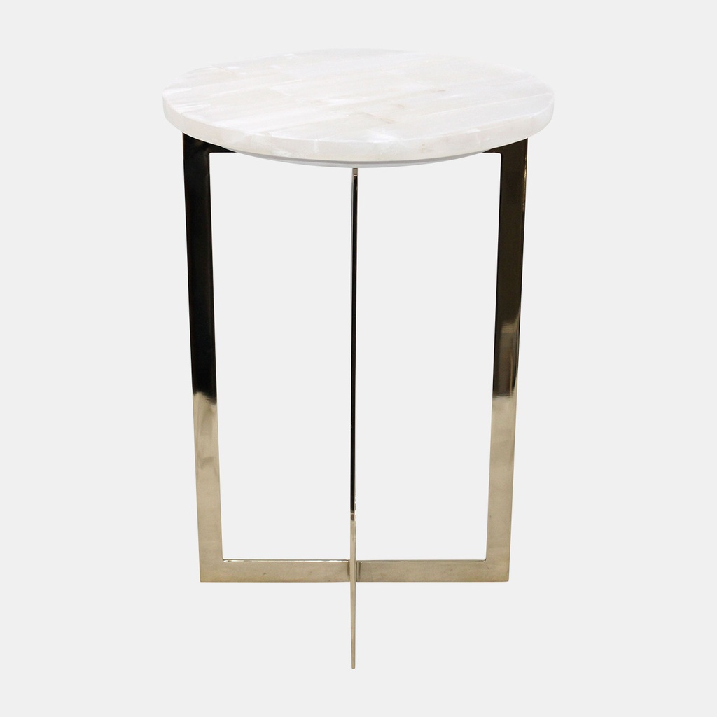 METAL, 20" SELENITE TOP ACCENT TABLE, IVORY/GOLD