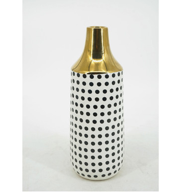 CER, 12"H POLKA DOTS VASE, GOLD/WHITE