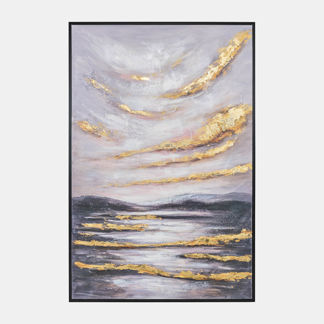 40X60 SKY HAND PAINTED CANVAS, GRAY/GOLD WALL ART