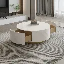 ROUND MARBLE FINISH COFFEE TABLE WITH STORAGE