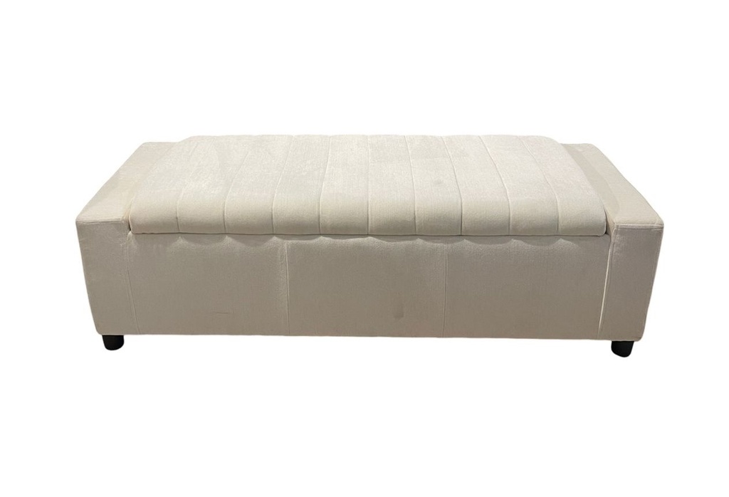 THE SERENITY - DL CUSTOM UPHOLSTERED IVORY CHANNELED STORAGE BENCH 