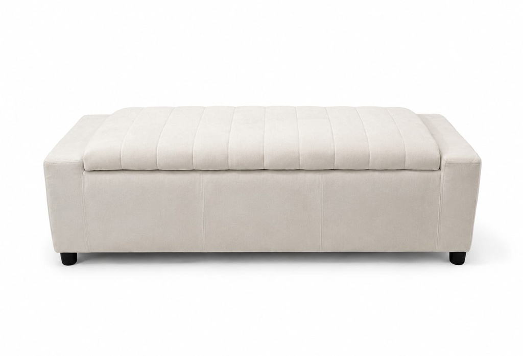 THE SERENITY - DL CUSTOM UPHOLSTERED IVORY CHANNELED STORAGE BENCH 