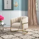 UPHOLSTERED VELVET IVORY FABRIC BARREL CHAIR WITH GOLD LEGS