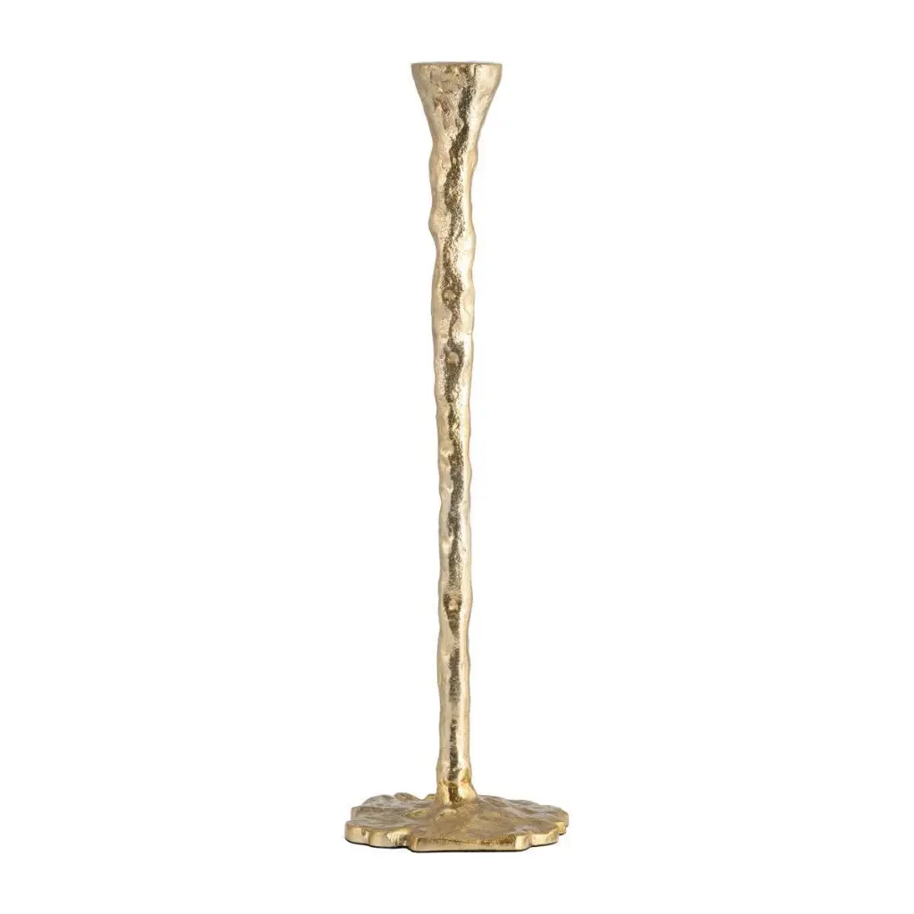 METAL, 11" FORGED TAPER CANDLEHOLDER, 
GOLD