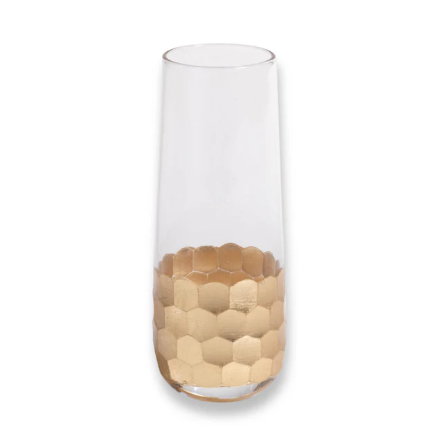 STEMLESS CHAMPAGNE GLASS WITH GOLD LEAF