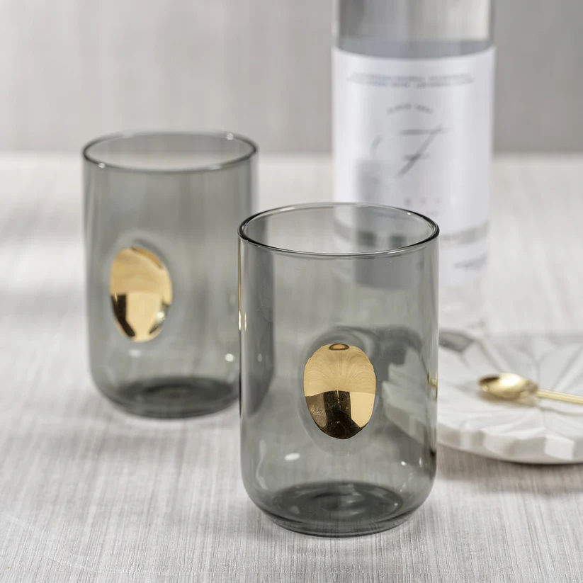 APERITIVO TUMBLER WITH GOLD ACCENT - SMOKE