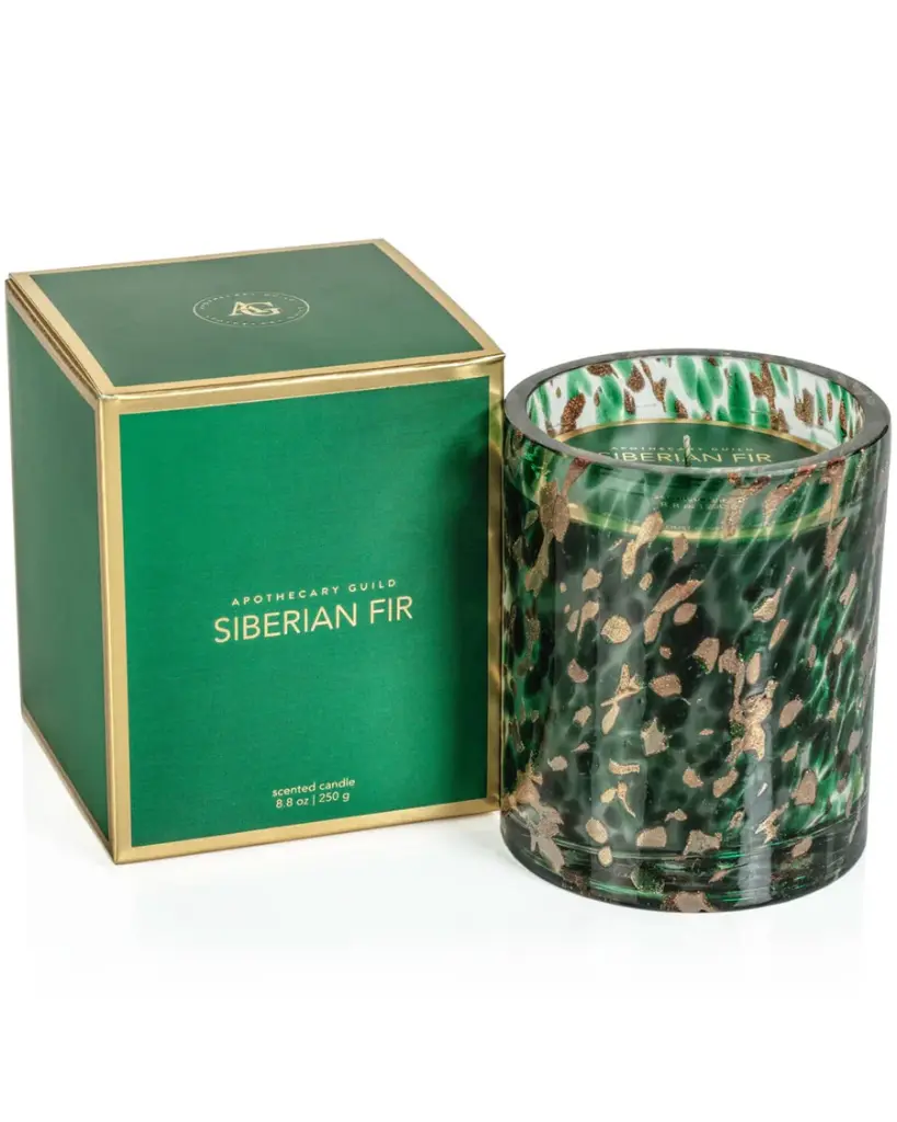 SPANGLED GLASS SCENTED CANDLE 8.8 OZ - GREEN & GOLD : SIBERIAN FIR