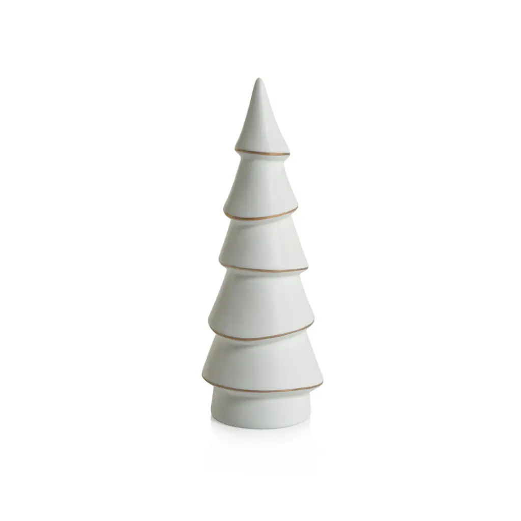   8.5" ALPINA PORCELAIN TREE - MATTE WHITE WITH GOLD TRIM