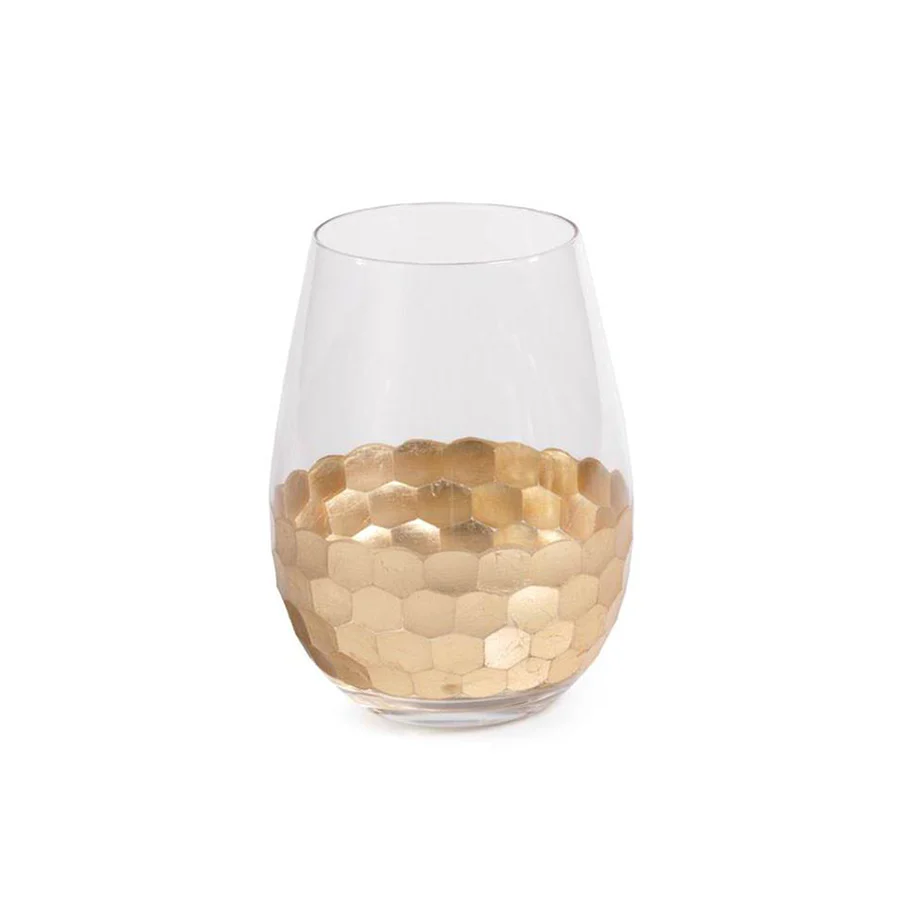 STEMLESS WINE GLASS WITH GOLD LEAF