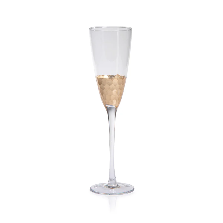 FEZ CUT GLASS CHAMPAGNE FLUTE WITH GOLD LEAF