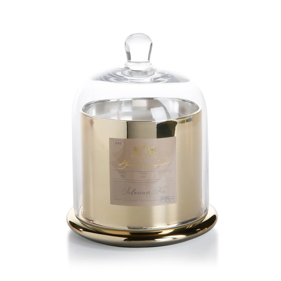 AG SCENTED CANDLE JAR WITH GLASS DOME - LARGE - GOLD : SIBERIAN FIR