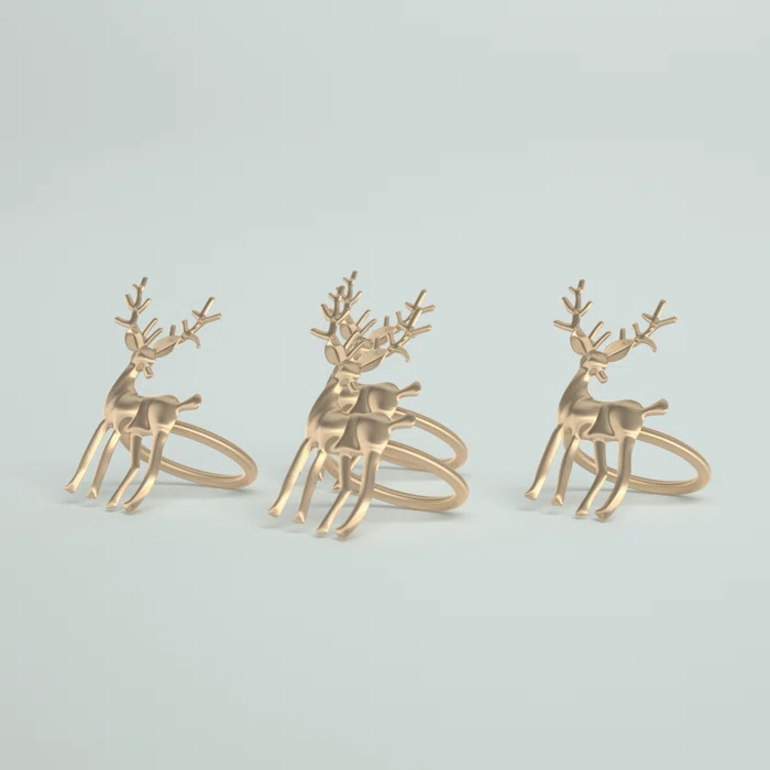 REINDEER NAPKIN RING-GOLD SET OF 4