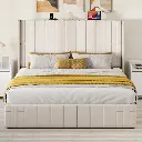 STORAGE PLATFORM BED WITH USB PORT (KING)-BEIGE 