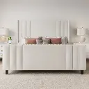  VELVET UPHOLHOLSTERED PLATFORM BED WITH VERTICAL CHANNEL TUFTED HEADBOARD-QUEEN (CREAM)  
