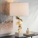 ABSTRACT SCULPTURE MODERN GLAM LUXE END TABLE LAMP - GOLD & MARBLE