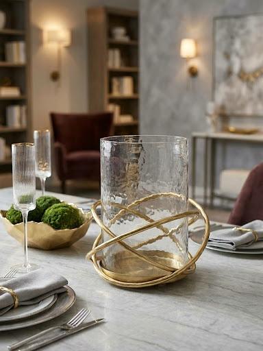 Glass Jar with Gold Spiral Frame 