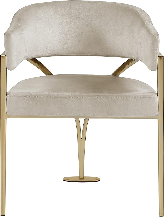 CONTEMPORARY VELVET UPHOLSTERED ACCENT CHAIR WITH BRUSHED BRASS METAL FRAME  