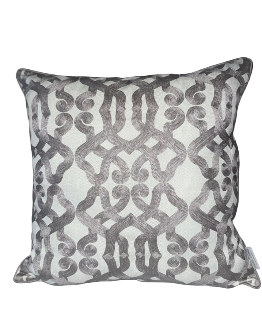 22" x 22" GREY & WHITE EMBROIDED PILLOW 