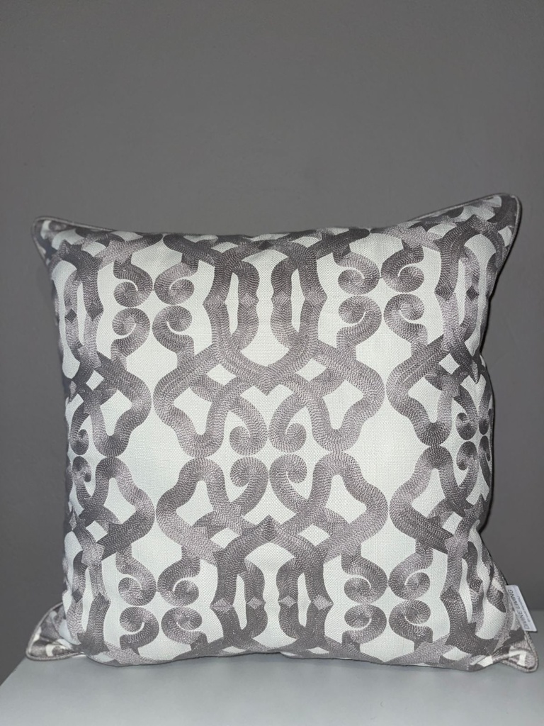 22" x 22" GREY & WHITE EMBROIDED PILLOW 