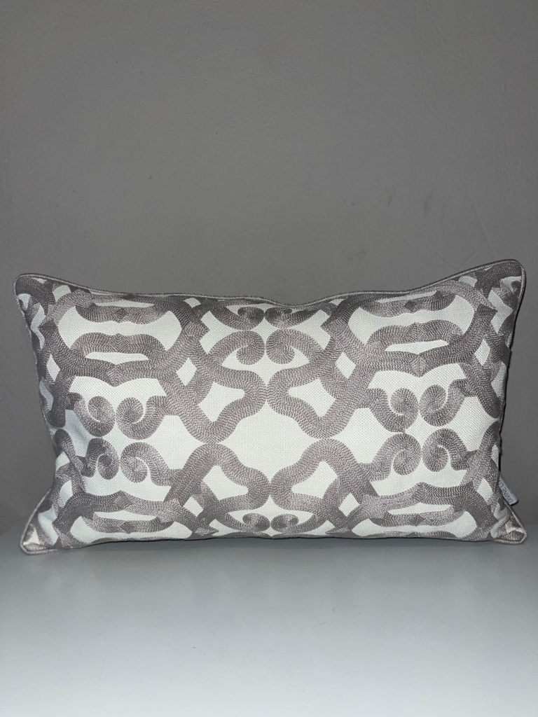 GREY & WHITE EMBROIDED LUMBAR