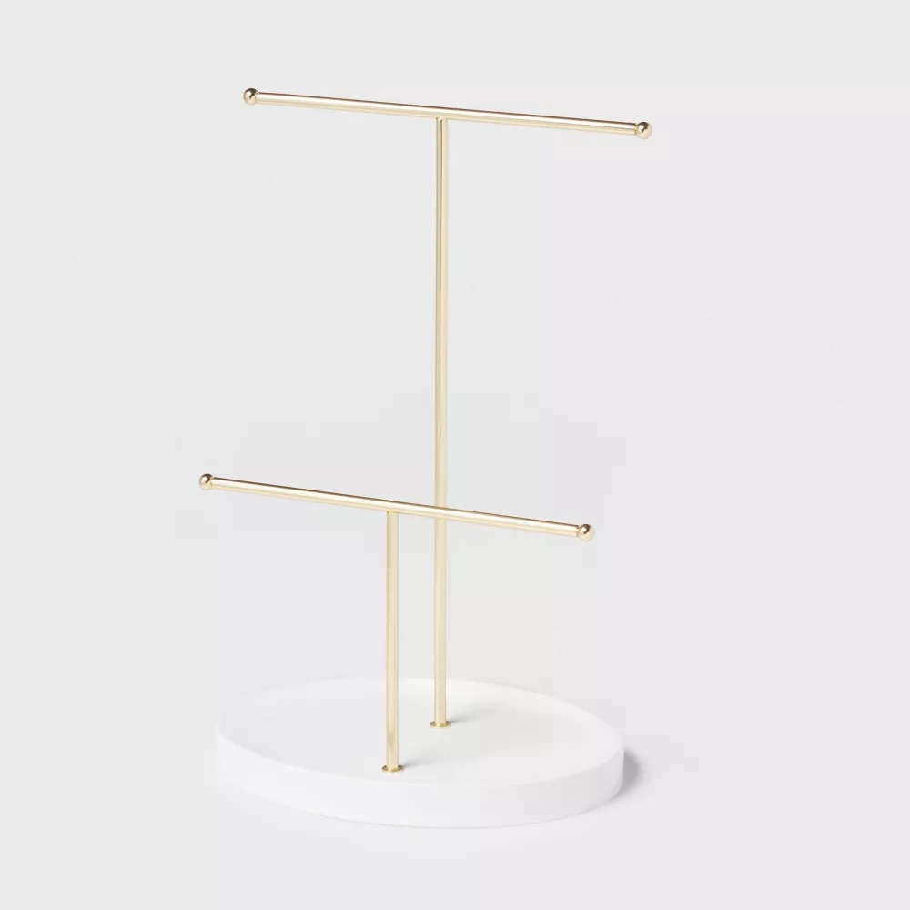 WHITE AND GOLD JEWELRY STAND 