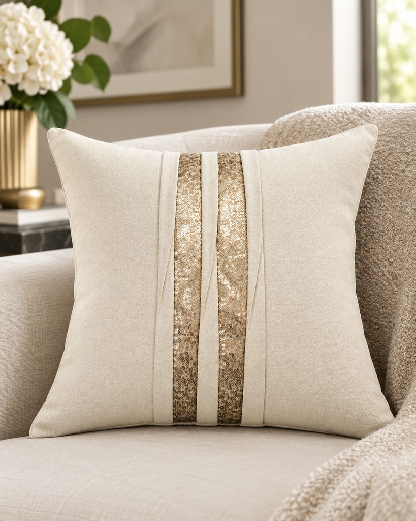  VELVET & SEQUIN PILLOW WITH FOLDED DETAILS  