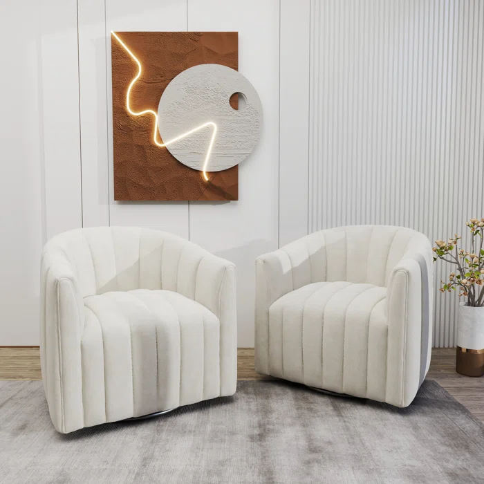 Velvet Swivel Barrel Chair-White