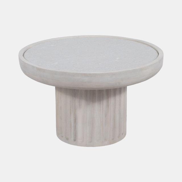 30" MARBLE TOP, WHITEWASH COFFEE TABLE