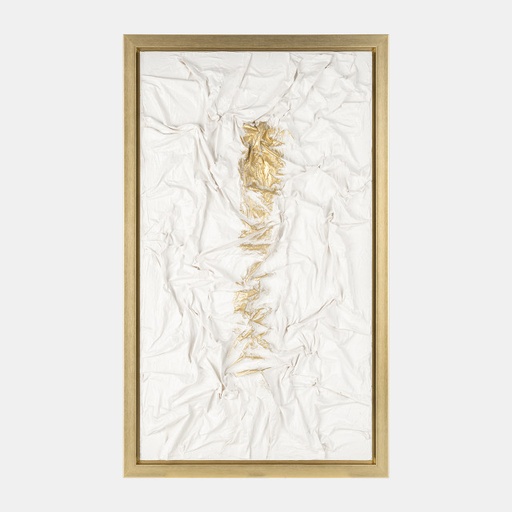 [DL01453] 35X59" HAND PAINTED 
TEXTURED ACRYLIC, 
WHT/GOLD W/ANTIQUE GRAIN WALL ART
