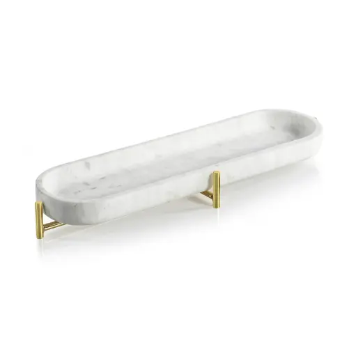 [DL01470] PALOMAR MARBLE TRAY ON GOLD METAL STAND - SMALL