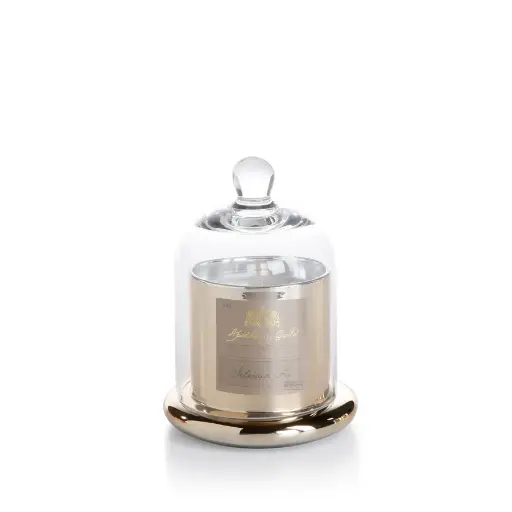 [DL01480] AG SCENTED CANDLE JAR WITH GLASS DOME - SMALL - GOLD: SIBERIAN FIR
