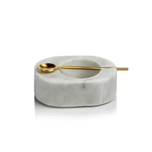 [DL01483] TUSCAN MARBLE SALT AND PEPPER BOWL WITH
GOLD SPOON - WHITE