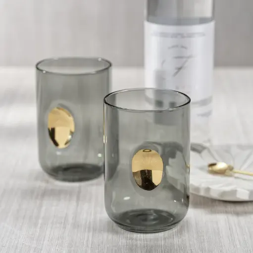 [DL01487] APERITIVO TUMBLER WITH GOLD ACCENT - SMOKE