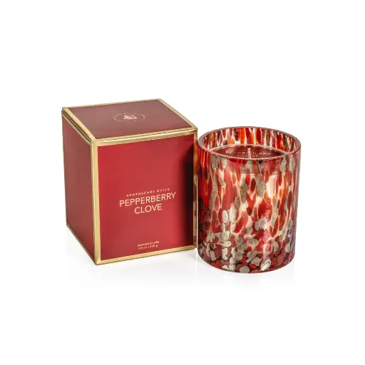 [DL01488] SPANGLED GLASS SCENTED CANDLE 8.8 OZ - RED & GOLD : PEPPERBERRY CLOVE