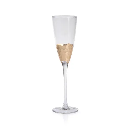 [DL01499] FEZ CUT GLASS CHAMPAGNE FLUTE WITH GOLD LEAF