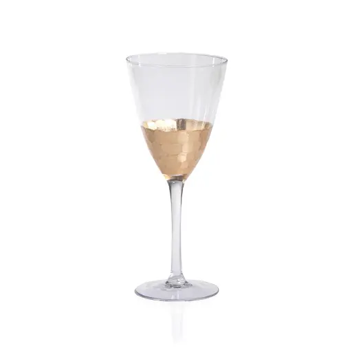 [DL01500] FEZ CUT GLASS RED WINE GLASS WITH GOLD LEAF 