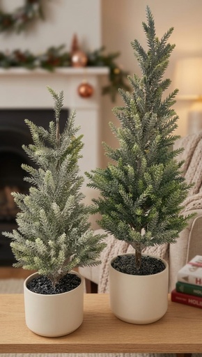 [DL01583] USB LED Lighted Christmas Tree In White Planter-Small