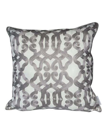 [DL01759] 22" x 22" GREY & WHITE EMBROIDED PILLOW 